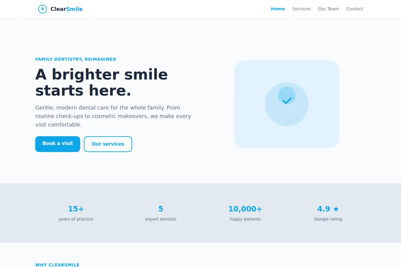 Концепт сайта семейной стоматологии ClearSmile Dental