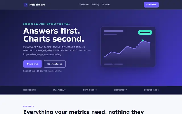 Концепт лендинга SaaS Pulseboard