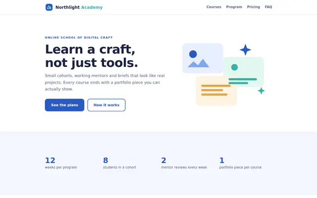 Концепт лендинга онлайн-школы Northlight Academy